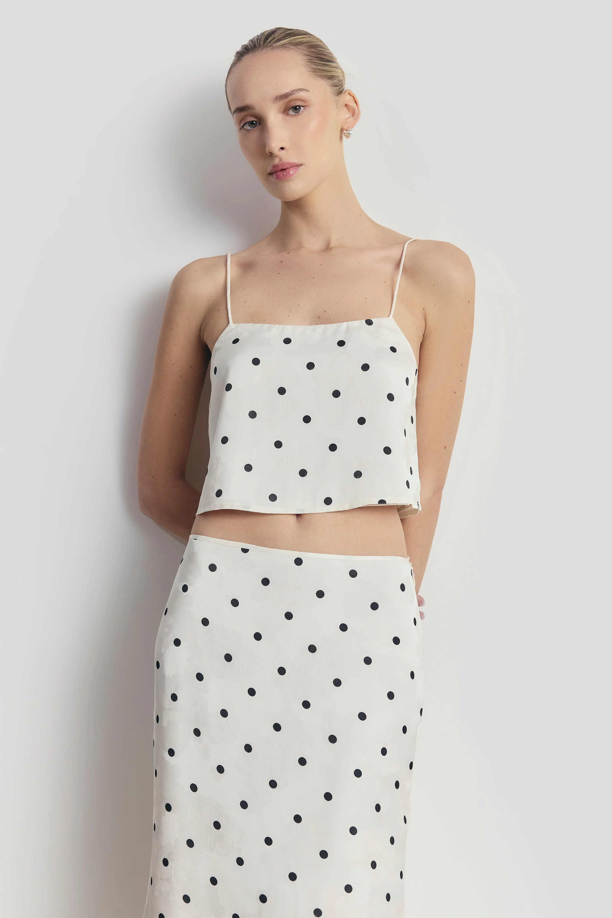 Colorset-Satin Jacquard Polka Dot Camisole Top